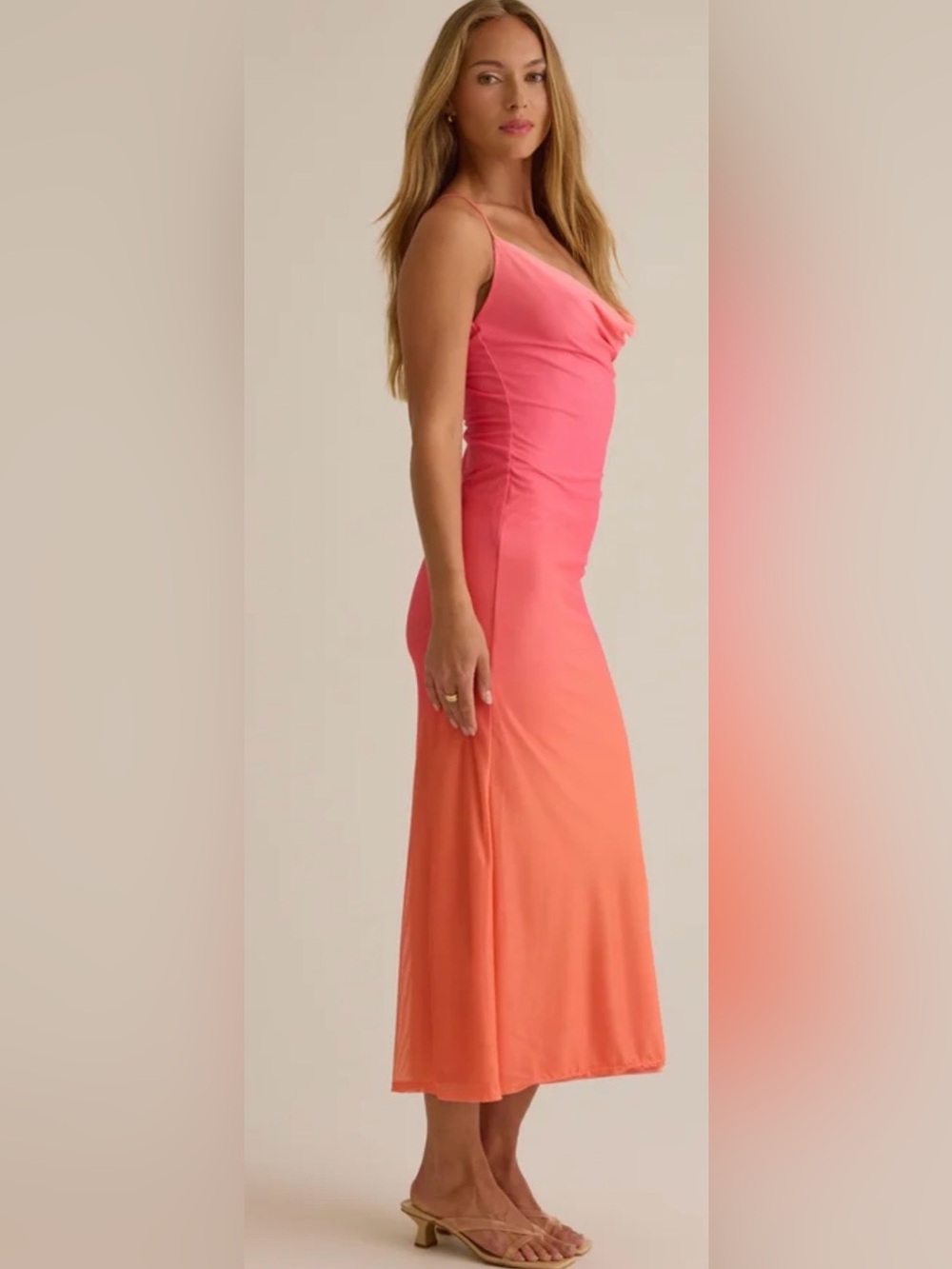 Altar'd State Ombre Pink-to-Orange Cowl Neck Maxi Dress - Picture 2 of 4